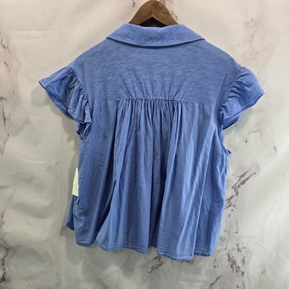 Anthropologie Shirt Womens Large Blue Babydoll Popover Pilcro Tee Poplin Henley - Picture 6 of 11